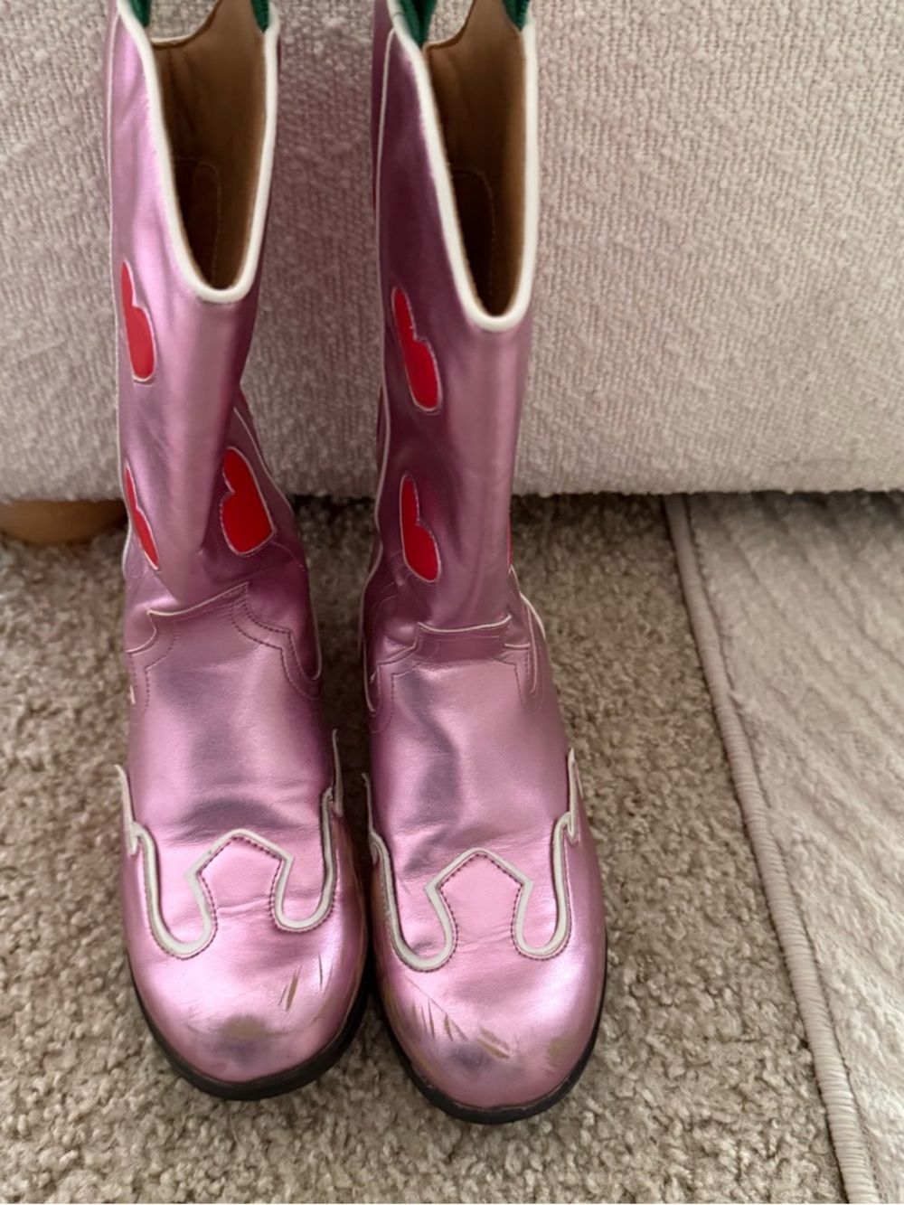 Pink Heart-Accented Kids Western Boots size 2 shiny - Picture 3 of 9